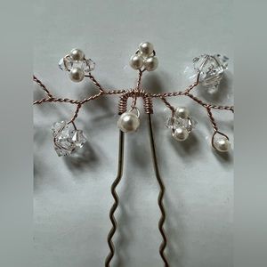 Pink Rose Gold Crystal Pearl Handmade Hairpins Prom Wedding Set of 5